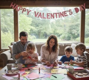 San Diego family celebrating Valentine’s Day together at home